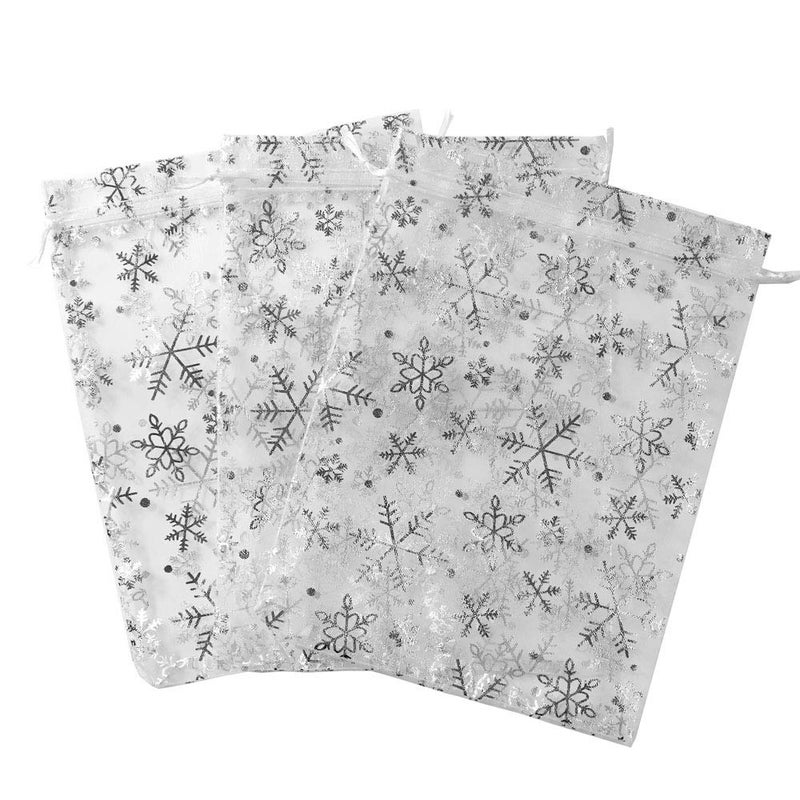 SUNGULF 100pcs Organza Pouch Bag Drawstring 6"x9" 16x22cm Strong Gift Candy Bag Jewelry Party Wedding Favor (White Snowflake) - Image 3